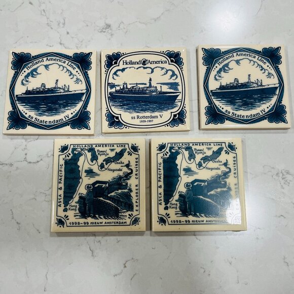Vintage Holland America Line Coaster (5) Ships Maps Seaside Cottagecore 1990s - Picture 1 of 10